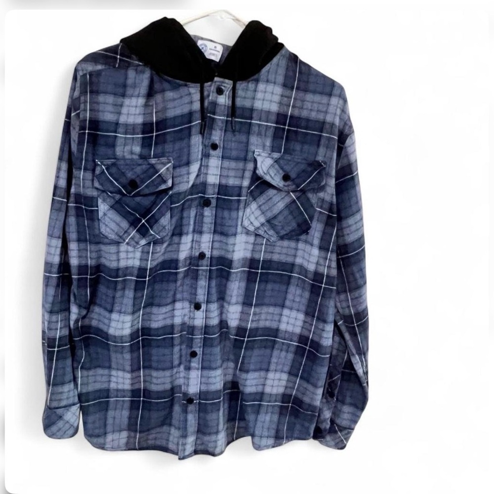 Hurley Hooded Plaid Button-Up Shirt Jacket - Blue Gray men’s xl